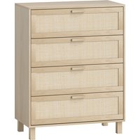 HOMCOM Kommode 4 Schubladen Rattangeflecht Maße 80L x 40l x 103H cm MDF Hellholz-Optik Aosom