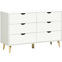 HOMCOM Kommode 6 Schubladen Aufbewahrungsmöbel 5 abgeschrägte Holzbeine 120 x 40 x 76 cm - weiß Aosom