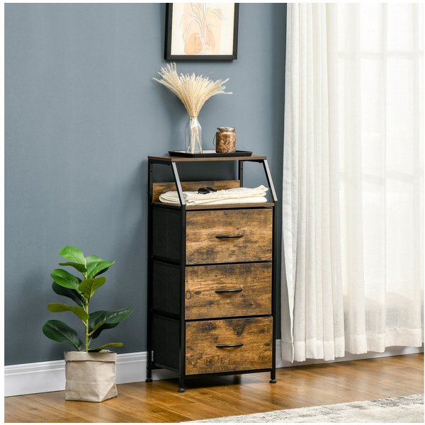 HOMCOM Kommode Aufbewahrungsschrank mit 3 Schubladen, Ablage mit Stahlgestell (Lagerschrank aus Stoff mit Ausstellungsregalen, 1 St., mit Regal, Griff), für Woh