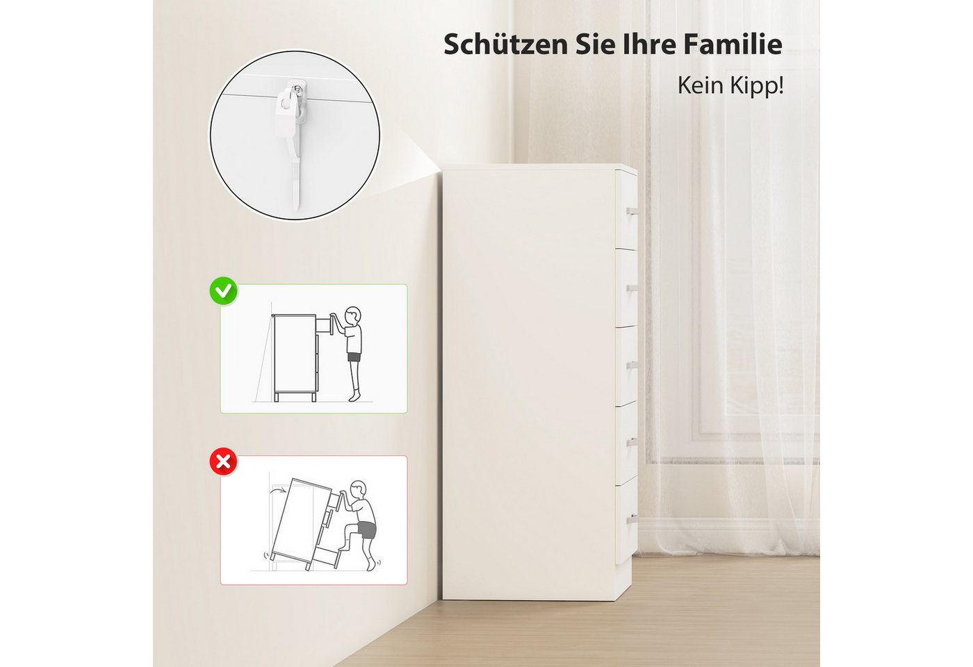HOMCOM Kommode Aufbewahrungsschrank mit 5 Schubladen Kommodenschrank Flur (Schubladenschrank, 1 St., Sideboard), für Wohnzimmer, Schlafzimmer, Weiß – Bild 5 von 5