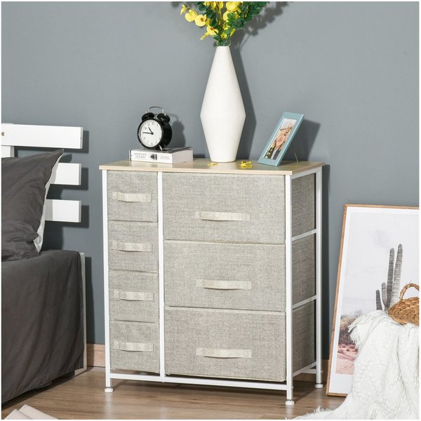 HOMCOM Kommode Aufbewahrungsschrank mit Griffen,Metallgestell,Aufbewahrungskommode (Stoffschubladen, 1 St., Schubladenschrank), Hellgrau 63,5 x 30 x 71 cm