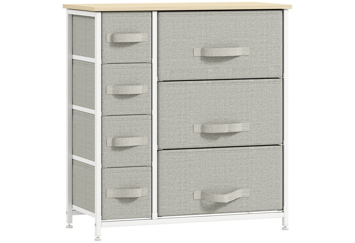 HOMCOM Kommode Aufbewahrungsschrank mit Griffen,Metallgestell,Aufbewahrungskommode (Stoffschubladen, 1 St., Schubladenschrank), Hellgrau 63,5 x 30 x 71 cm – Bild 2 von 5