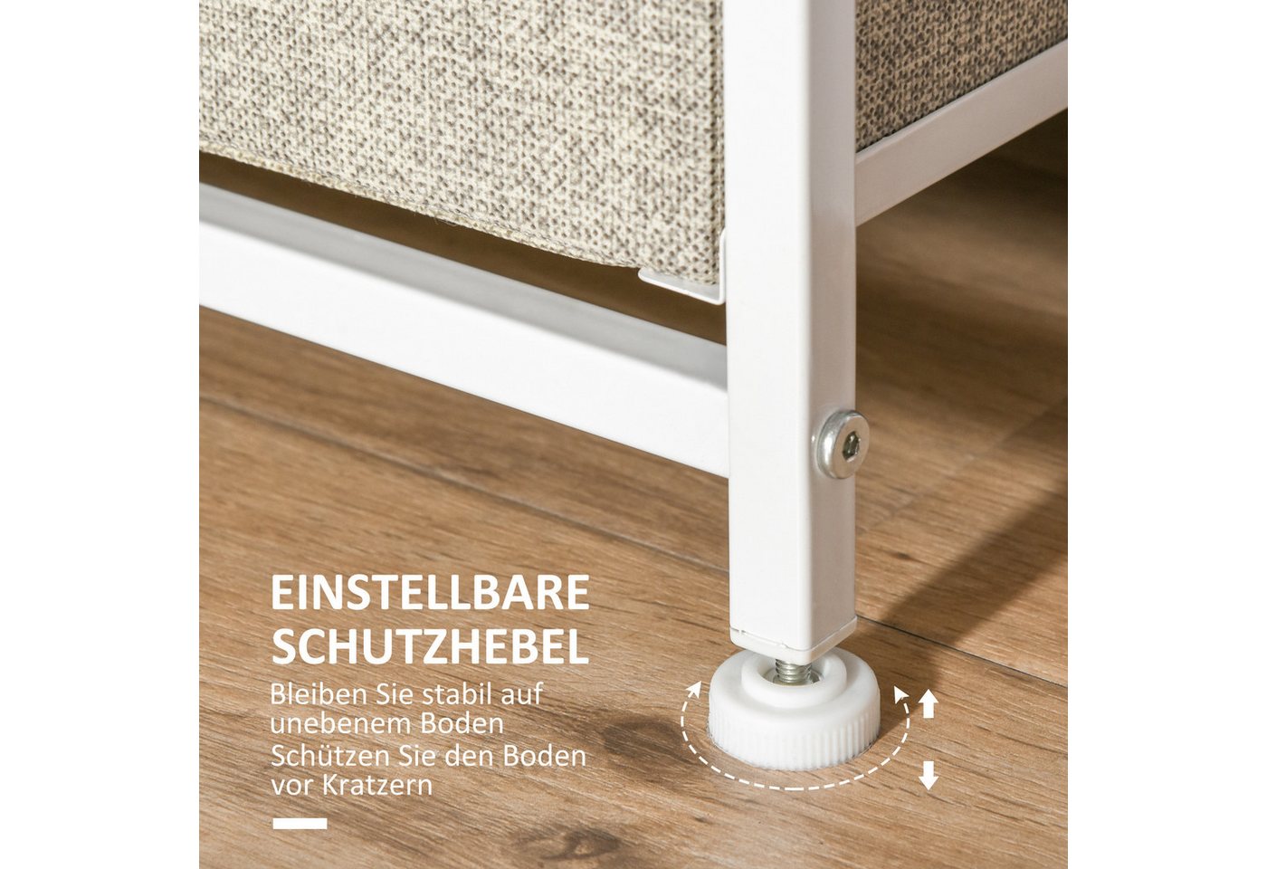 HOMCOM Kommode Aufbewahrungsschrank mit Griffen,Metallgestell,Aufbewahrungskommode (Stoffschubladen, 1 St., Schubladenschrank), Hellgrau 63,5 x 30 x 71 cm – Bild 5 von 5