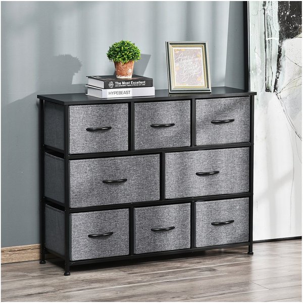 HOMCOM Kommode Aufbewahrungsschrank mit Griffen und Metallgestell, Schrank (Sideboard, 1 St., Kommodenschrank), für Schlafzimmer, Wohnzimmer Dunkelgrau