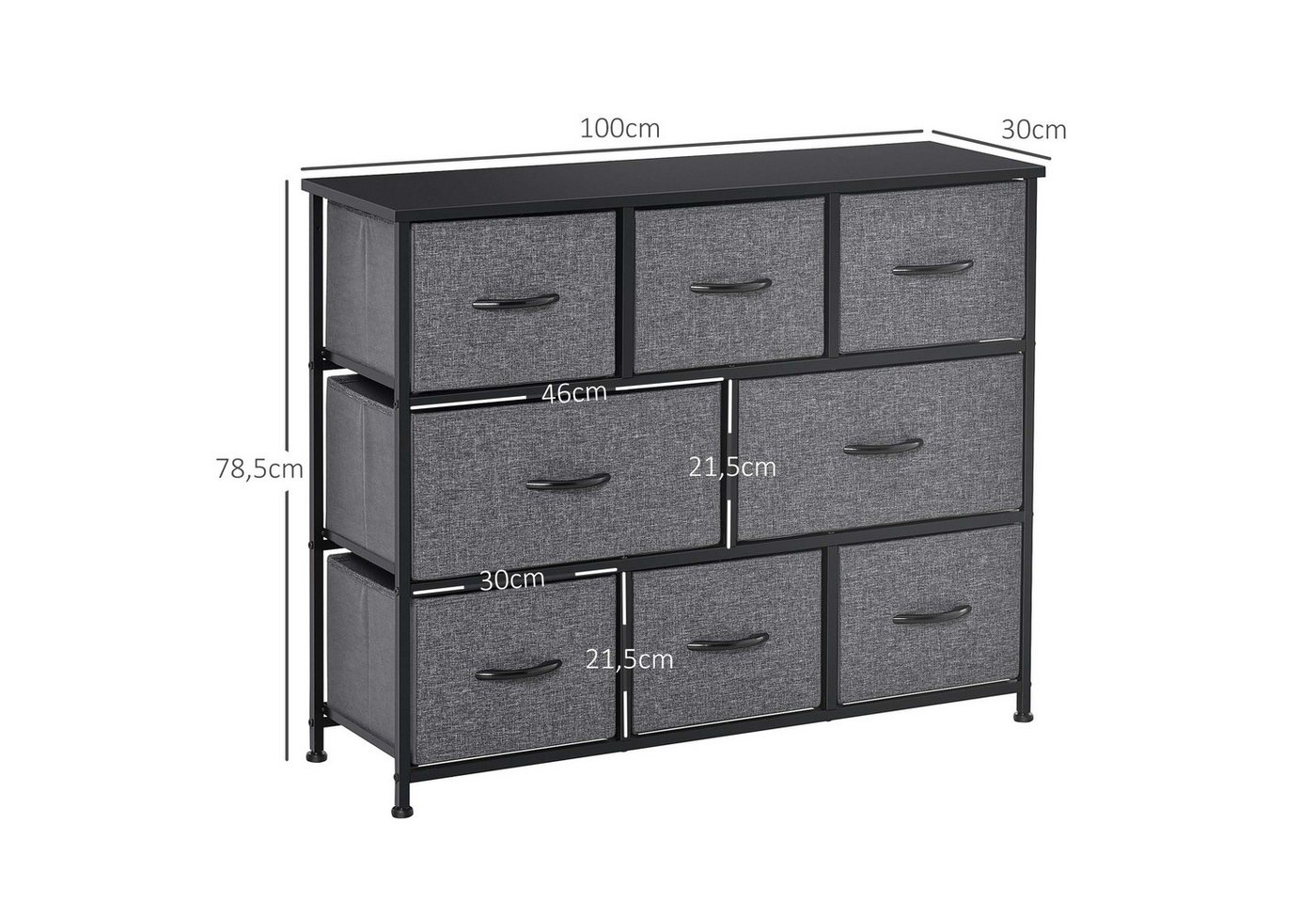 HOMCOM Kommode Aufbewahrungsschrank mit Griffen und Metallgestell, Schrank (Sideboard, 1 St., Kommodenschrank), für Schlafzimmer, Wohnzimmer Dunkelgrau – Bild 3 von 5