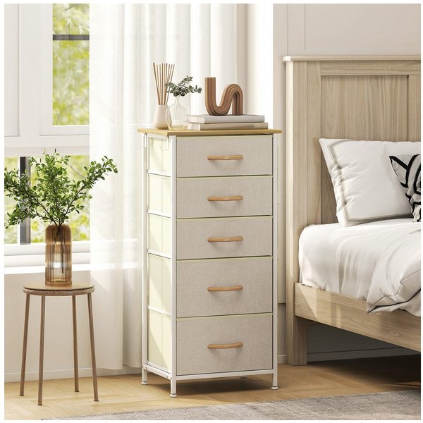 HOMCOM Kommode Aufbewahrungsschrank mit Haken, Stahlrahmen, Sideboard (Schrank, 1 St., Schubladenschrank), Kippsicherung, verstellbare Füße, mit Taschen