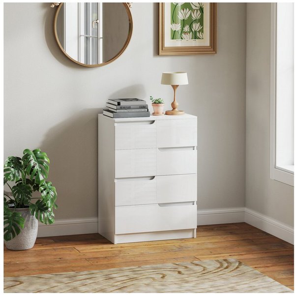 HOMCOM Kommode Beistellschrank mit 4 Schubladen, Kommode für Wohnzimmer (Schubladenkommode, 1 St., Beistellschrank), für Wohnzimmer, Schlafzimmer, Hochglanzweiß