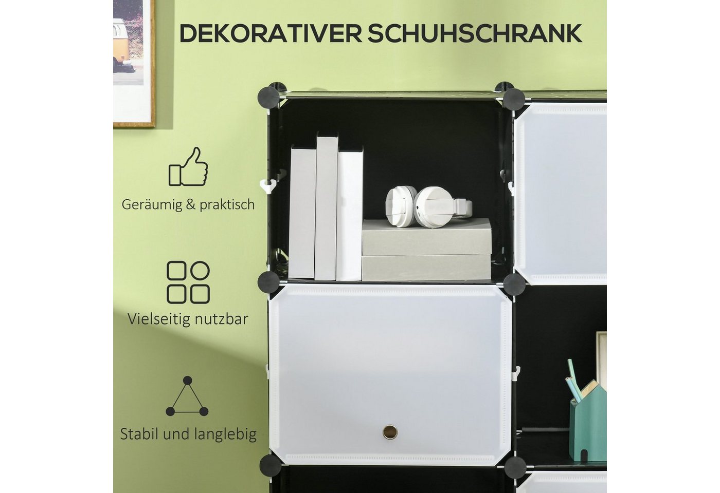 HOMCOM Kommode DIY Regalsystem mit 12 Würfeln (Aufbewahrungsregal, 148 St., DIY-Würfelregal), Kunststoff Stahl Schwarz+Weiß 125 x 32 x 125 cm – Bild 4 von 5