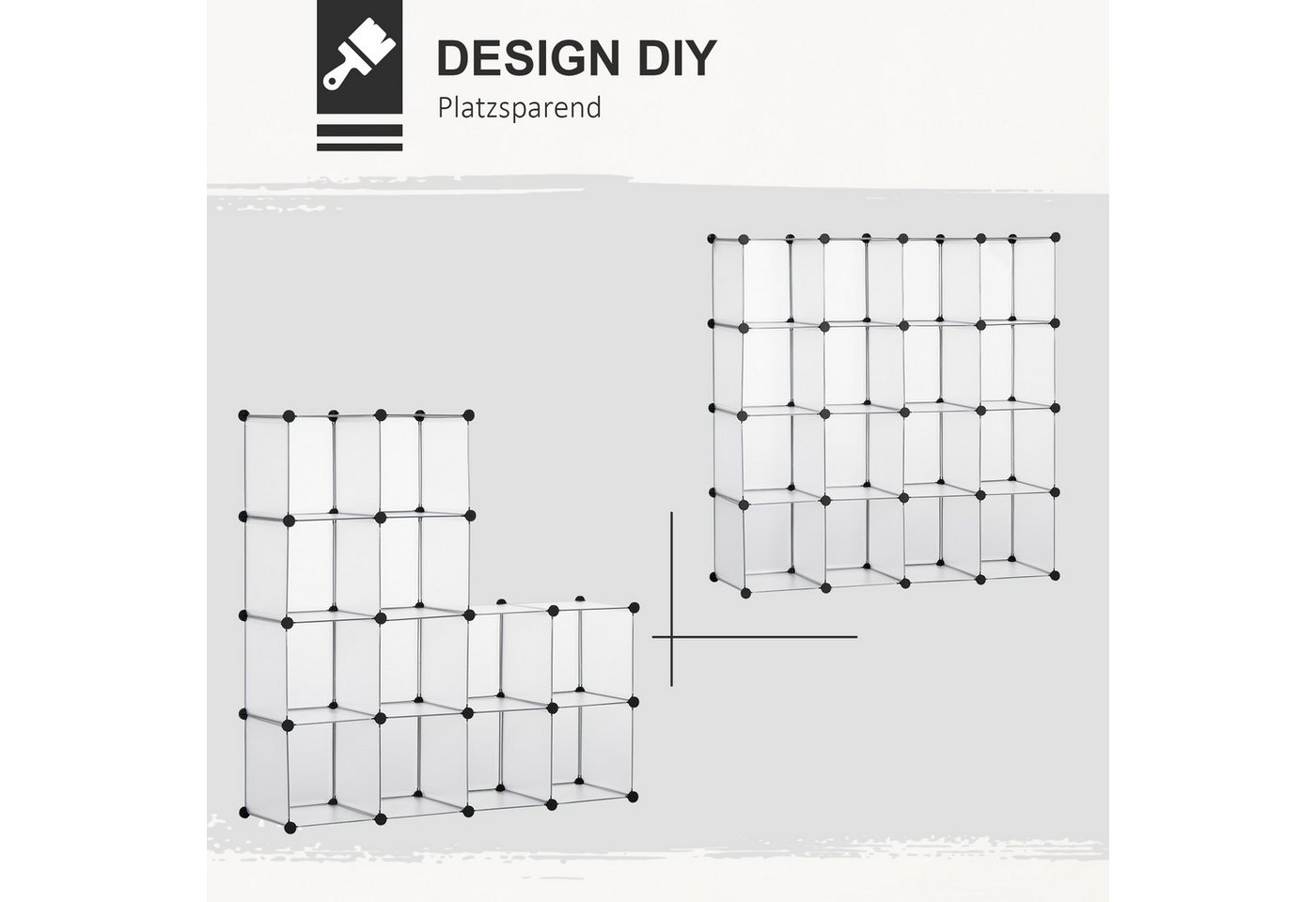 HOMCOM Kommode DIY Regalsystem stapelbar von Büchern Spielzeug Schuhen (Aufbewahrungsregal, 1 St., DIY-Würfelregal), Kunststoff Stahl Weiß 125 x 32 x 125 cm – Bild 5 von 5