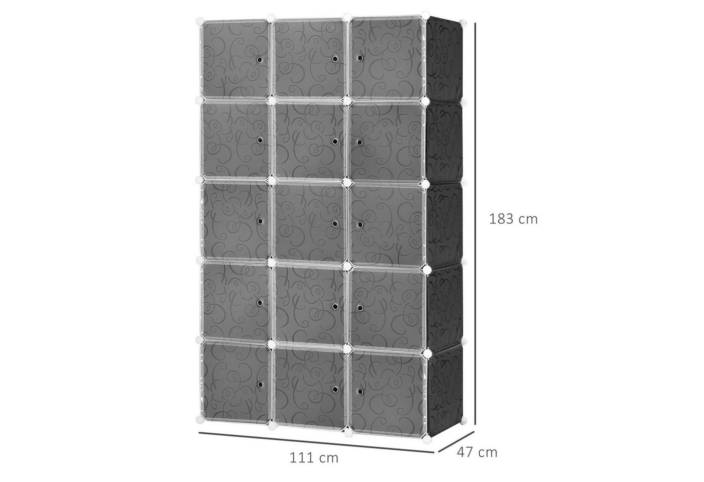 HOMCOM Kommode DIY Würfelregal, Schuhregal, Aufbewahrungsregal für Bücher Spielzeug (Aufbewahrungsschrank, 1 St., Kleiderschrank), Schwarz+Weiß 111 x 47 x 183 c – Bild 3 von 5
