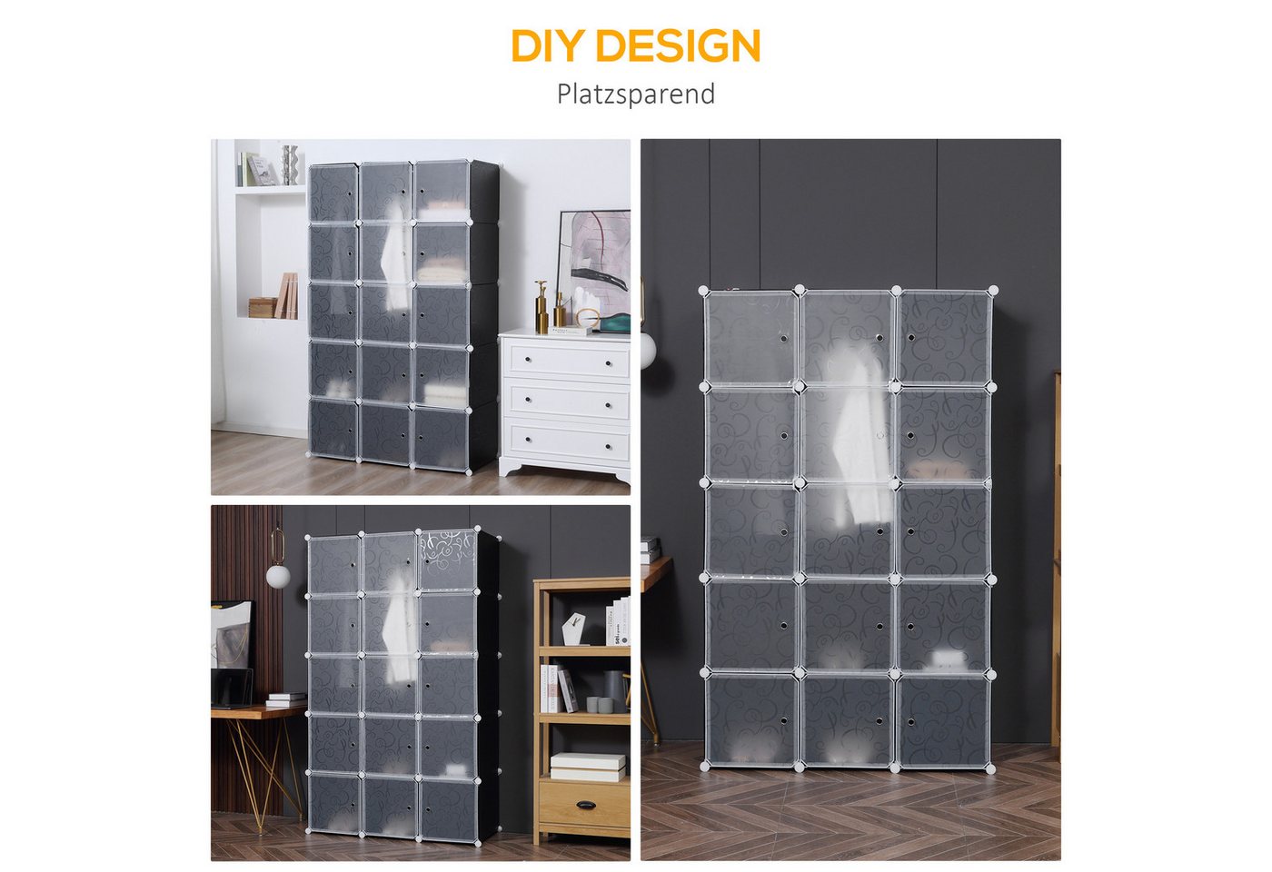 HOMCOM Kommode DIY Würfelregal, Schuhregal, Aufbewahrungsregal für Bücher Spielzeug (Aufbewahrungsschrank, 1 St., Kleiderschrank), Schwarz+Weiß 111 x 47 x 183 c – Bild 5 von 5