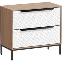 HOMCOM Kommode mit 2 Stoffschubladen, Schlafzimmerkommode, Fronten mit Rautenmuster, Schubladenschrank für Wohnzimmer, Büro, Ankleidezimmer, Natur und Weiß Aoso