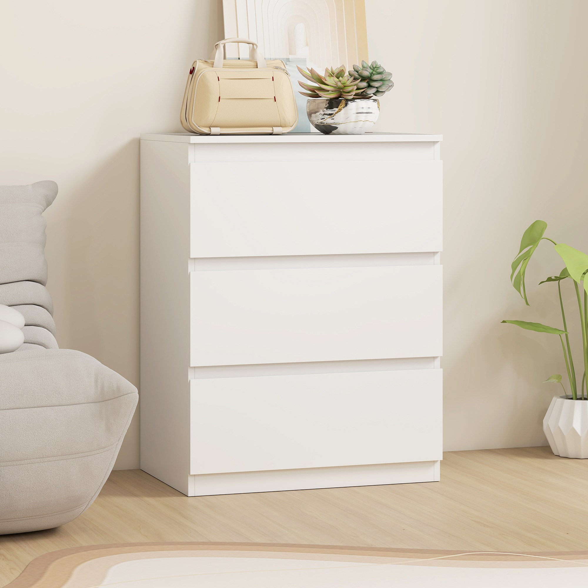 HOMCOM Kommode mit 3 Schubladen Kommodenschrank Aufbewahrungsschrank Schubladenschrank für Schlafzimmer, Wohnzimmer, Flur, Weiß Aosom – Bild 2 von 2