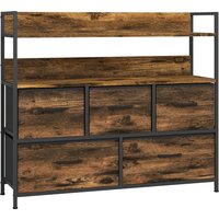 HOMCOM Kommode mit 5 klappbaren Stoffschubladen, offene Ablagen & Stahlrahmen – Industrie-Stil, 98 x 29 x 85 cm, rustikabraun Aosom