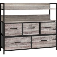 HOMCOM Kommode mit 5 Schubladen aus Stoff, Aufbewahrungsschrank, Kommodenschrank mit 2 Regalen, Stahlgestell, Modern-Design für Wohnzimmer, Schlafzimmer Grau Ao