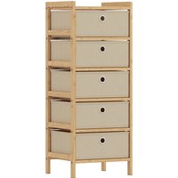HOMCOM Kommode mit 5 Stoffschubladen, Schlafzimmerkommode aus Bambus, Schubladenschrank für kleine Räume, Wohnzimmer, Büro, Ankleide, Creme und Natur Aosom