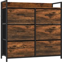 HOMCOM Kommode mit 6 Schubladen aus Stoff Aufbewahrungsschrank Kommodenschrank mit Holzoptik, Griffen, Stahlgestell, Industrie-Design Sideboard für Wohnzimmer R