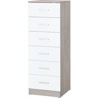 HOMCOM Kommode mit 6 Schubladen, hohe schmale Kommode für Schlafzimmer, Kommode für Wohnzimmer, Ankleidezimmer, Flur, 40x40x110 cm, Hellgrau und Weiß Aosom