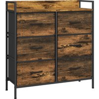HOMCOM Kommode mit 6 Stoffschubladen – Faltboxen, pulverbeschichteter Stahl, Industrial, 79 x 29 x 85 cm, Rustikabraun Aosom