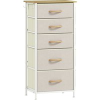 HOMCOM Kommode Schrank mit 5 Schubladen aus Vliesstoff Aufbewahrungsschrank Schubladenschrank mit Haken, Seitentasche, Stahlrahmen, Modern Sideboard für Schlafz
