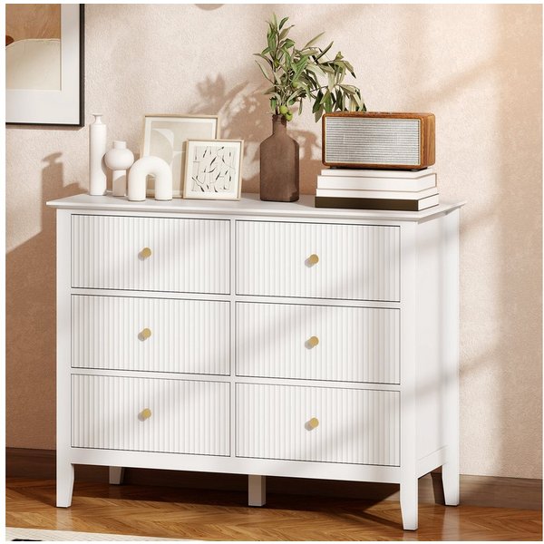 HOMCOM Kommode Schubladen Schrank für Wohnzimmer Schlafzimmer Flur 40x78cm Weiß (Sideboard mit 6 Schubladen, 1 St., Moderner Aufbewahrungsschrank), Breite 100 c