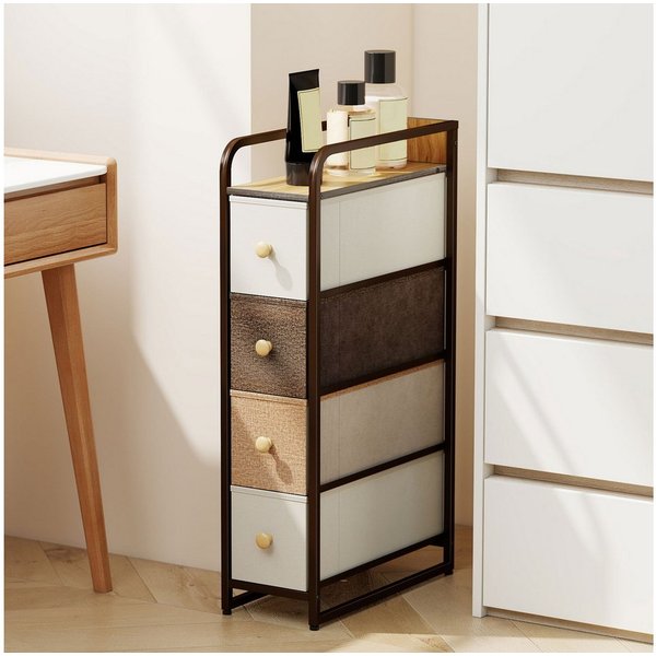 HOMCOM Kommode Schubladenschrank mit Stahlrahmen, Sideboard Mehrfarbig (Schrank mit 4 Schubladen, 1 St., Aufbewahrungsschrank), Schmal für Lücken