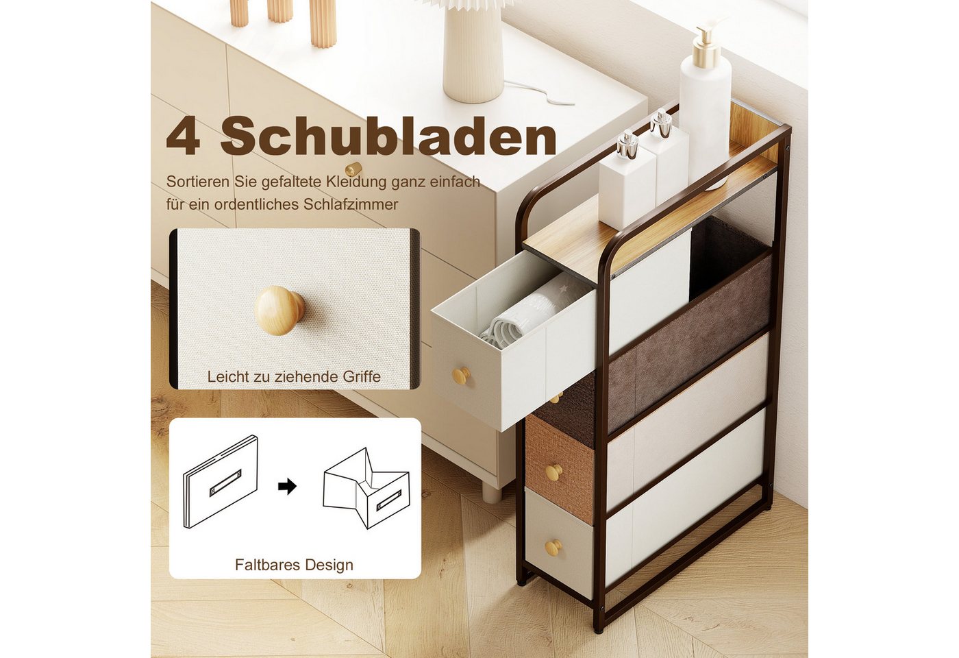 HOMCOM Kommode Schubladenschrank mit Stahlrahmen, Sideboard Mehrfarbig (Schrank mit 4 Schubladen, 1 St., Aufbewahrungsschrank), Schmal für Lücken – Bild 5 von 5