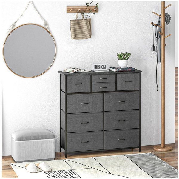 HOMCOM Kommode Sideboard im Modern-Stil für Schlafzimmer, Stahl (Aufbewahrungsschrank, 1 St., Stoffschublade), für Wohnzimmer, Schwarz