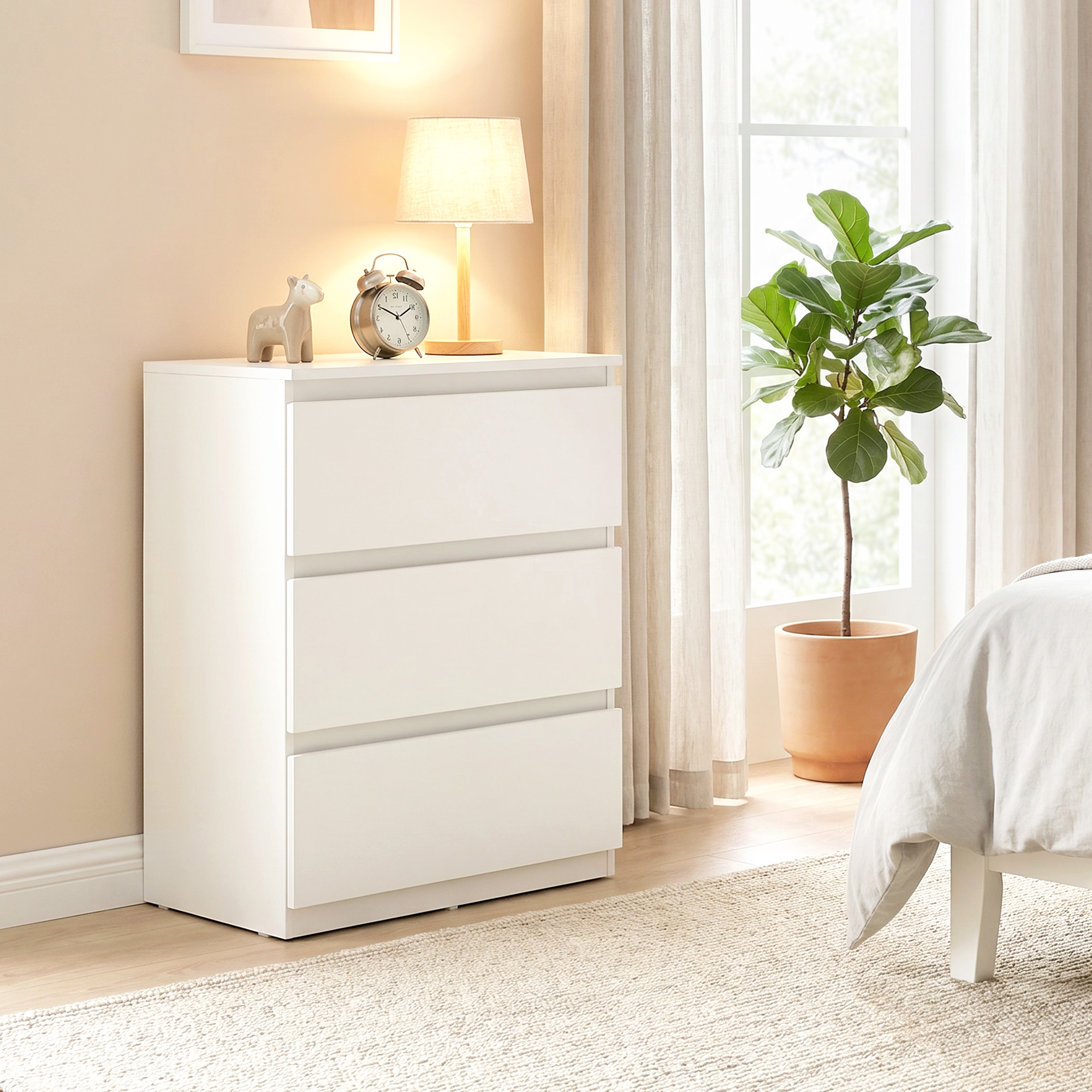 HOMCOM Kommode Sideboard mit 3 Schubladen Schrank modern Schubladenschrank Kommodenschrank für Wohnzimmer Schlafzimmer Flur Weiß, 55 x 34 x 75 cm Aosom – Bild 2 von 2