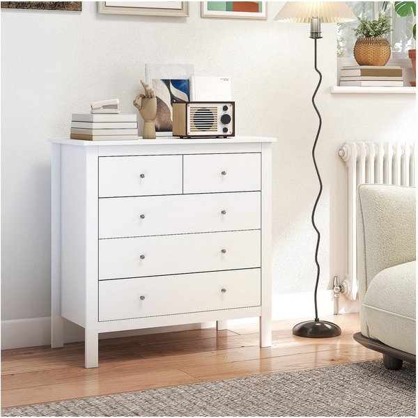 HOMCOM Kommode Sideboard mit 5 Schubladen modern Kommodenschrank Flur (Aufbewahrungsschrank, 1 St., Schubladenkommode), für Schlafzimmer, Wohnzimmer, Weiß 79 x 