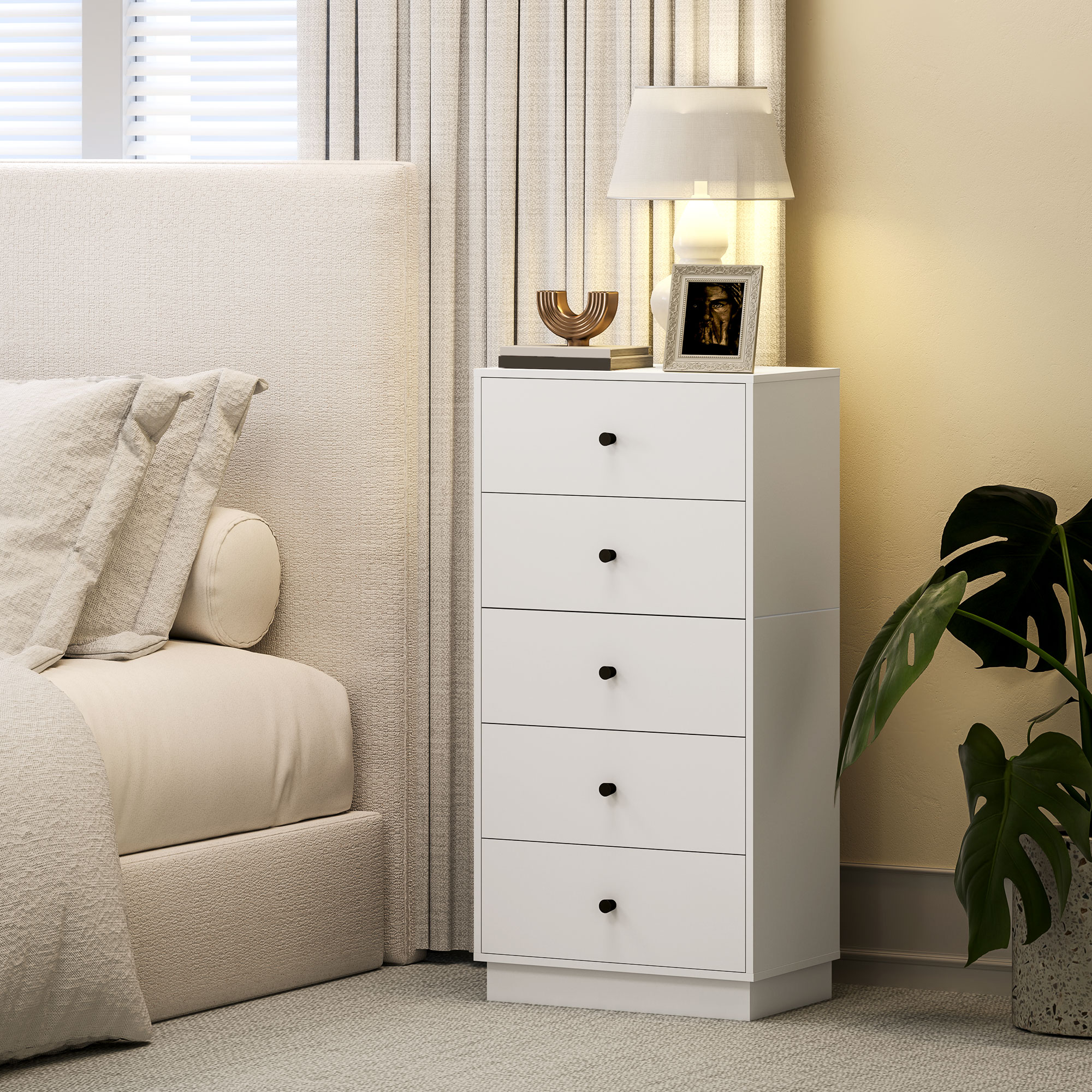 HOMCOM Kommode Sideboard mit 5 Schubladen Schrank aus Holzwerkstoff Aufbewahrungsschrank im Modern Stil Schubladenschrank Kommodenschrank für Wohnzimmer Schlafz – Bild 2 von 2