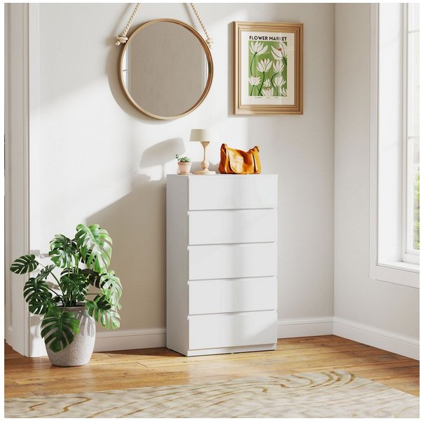 HOMCOM Kommode Sideboard mit 5 Schubladen (Schubladenschrank, 1 St., Schrank modern), für Wohnzimmer Schlafzimmer Flur Weiß, 112 x 34 x 75 cm