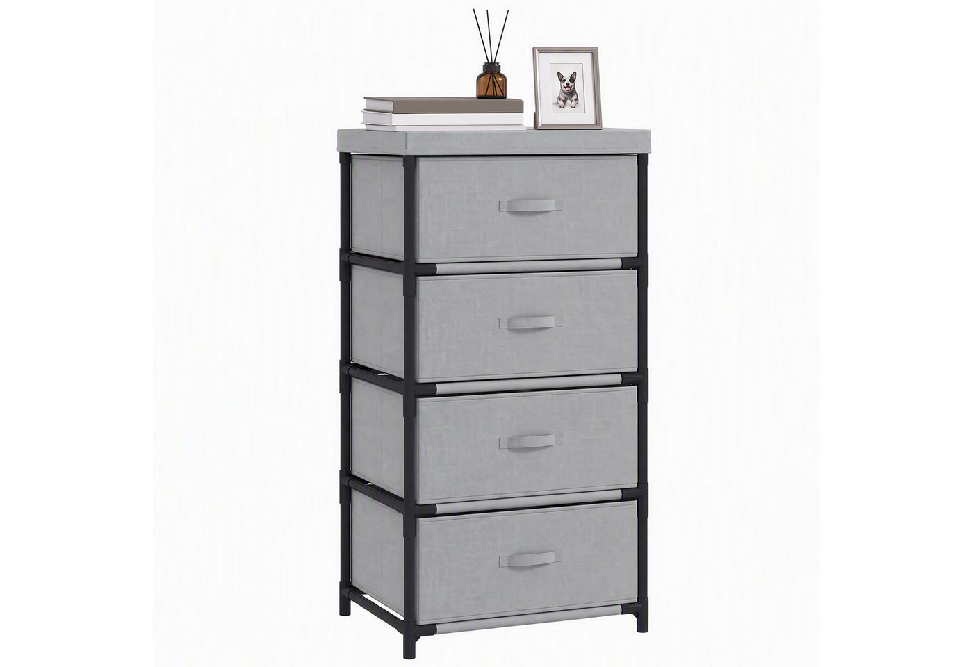 HOMCOM Kommode Sideboard mit Stahlrahmen (Set, 1 St., 1), 4 Schubladen, leicht, werkzeuglose Montage – Bild 2 von 5