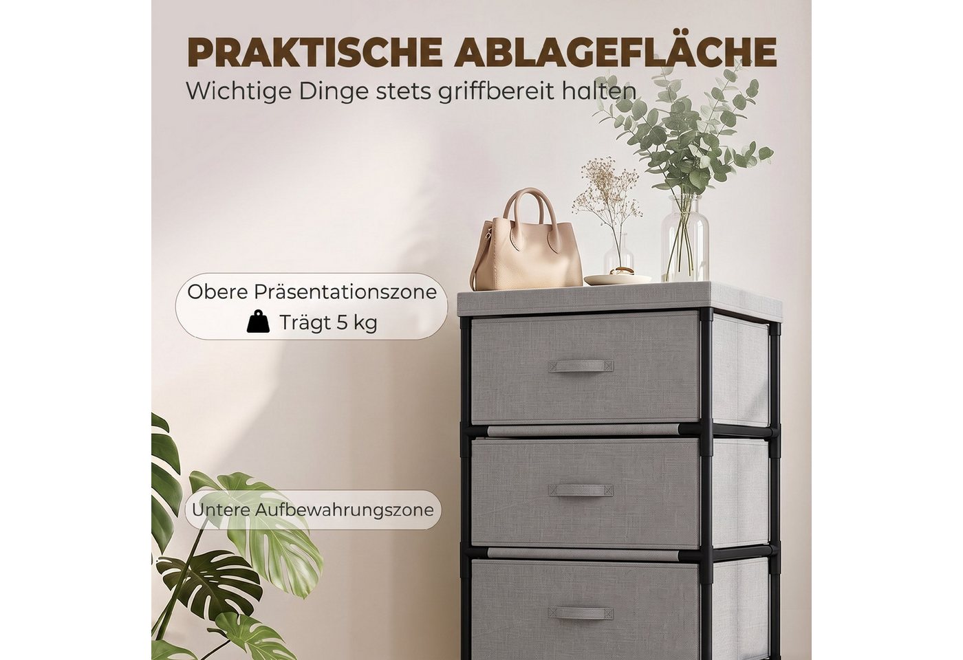 HOMCOM Kommode Sideboard mit Stahlrahmen (Set, 1 St., 1), 4 Schubladen, leicht, werkzeuglose Montage – Bild 5 von 5