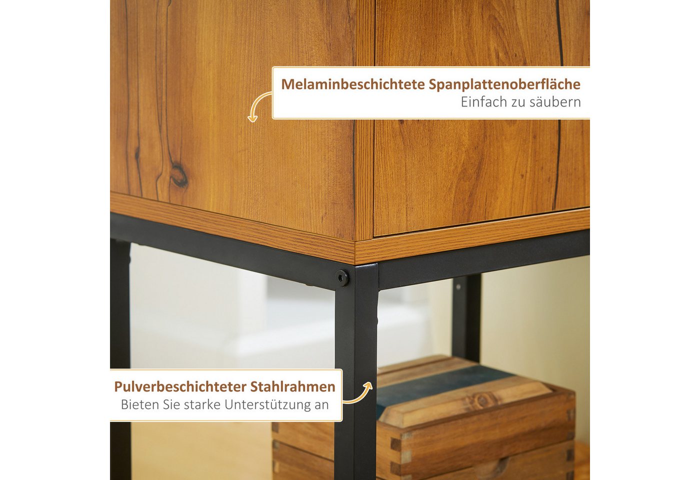 HOMCOM Konsolentisch Flurtisch mit Schrank, Beistelltisch im Modern-Design (Couchtisch, 1-St., Beistelltisch), Stahl, Natur, 40 x 30 x 76 cm – Bild 5 von 5