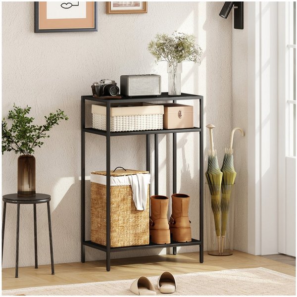 HOMCOM Konsolentisch Schmaler Flurtisch mit 3 Ebenen, Beistelltisch in Schwarz (Schmaler Flurtisch, 1-St., Beistelltisch), schmaler Konsolentisch, reine Metallk