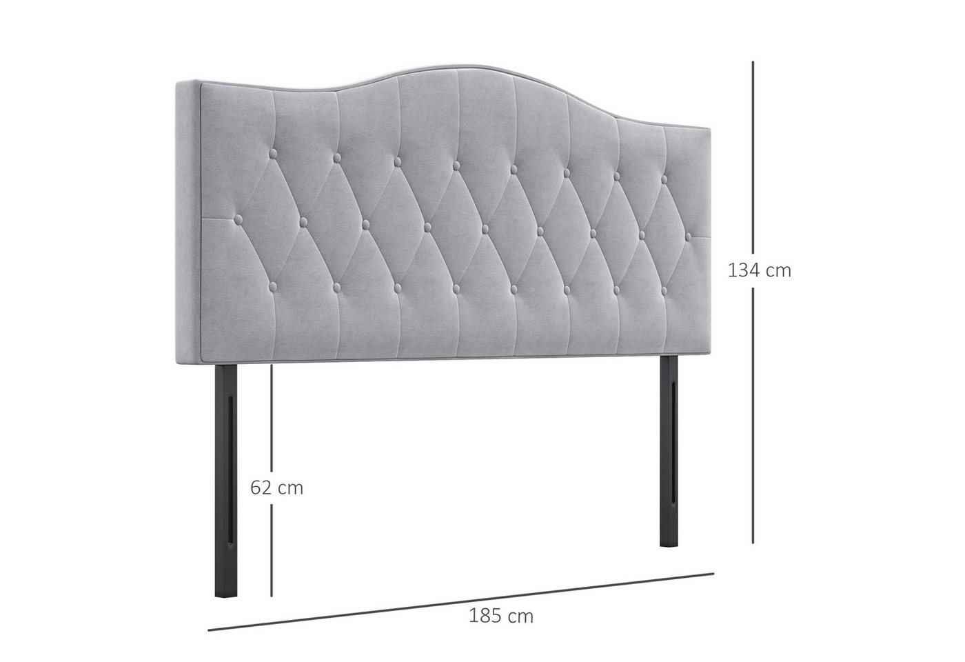 HOMCOM Kopfteil Polsterkopfteil in grau, (Bettkopfteil, 1 St., Bett Kopf Rückenlehne), Samt Stoff 185 x 8 x 134 cm – Bild 3 von 5
