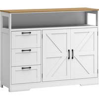HOMCOM Küchenbuffet, Aufbewahrungsmöbel mit 3 Schubladen, 2 Scheunentüren, Arbeitsfläche und offenem Fach, rustikaler Stil, Buffet für Esszimmer, Wohnzimmer und