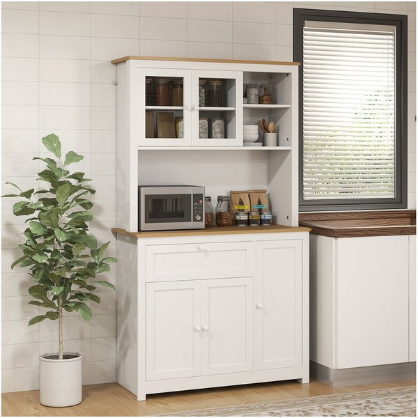 HOMCOM Küchenbuffet Hochschrank mit Arbeitsplatte, 5 Türen und Schublade Vorratsschrank (Küchenschrank, 1-St., Küchenschrank) Kabeldurchlass und verstellbare Ei