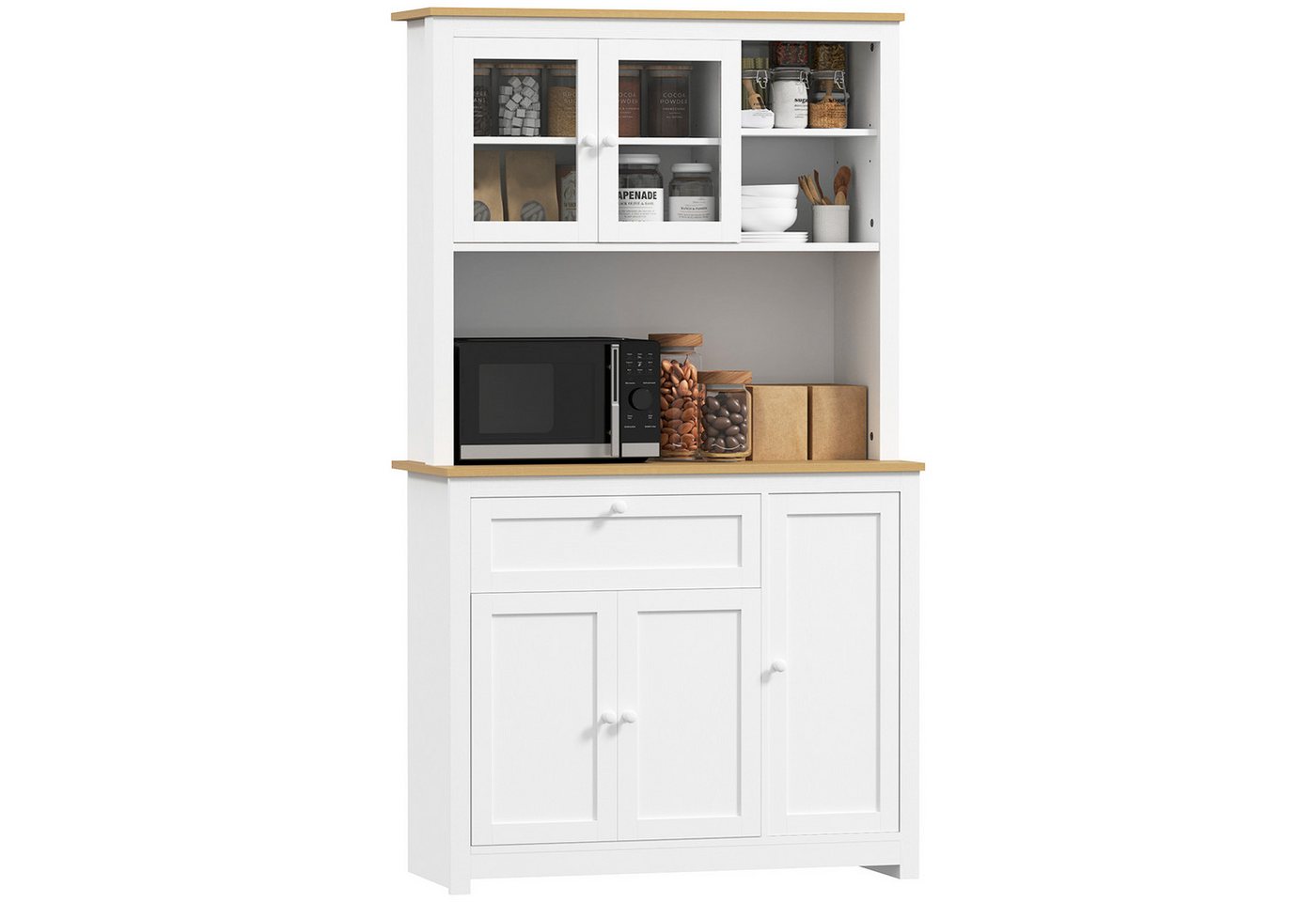 HOMCOM Küchenbuffet Hochschrank mit Arbeitsplatte, 5 Türen und Schublade Vorratsschrank (Küchenschrank, 1-St., Küchenschrank) Kabeldurchlass und verstellbare Ei – Bild 2 von 5