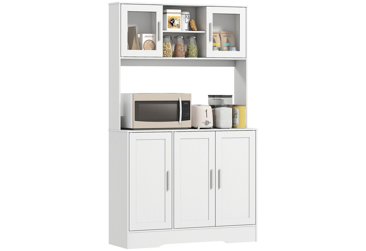 HOMCOM Küchenbuffet Hochschrank mit Arbeitsplatte, Vorratsschrank mit Glastüren (Aufbewahrungsschrank, 1-St., Küchenschrank) Skandinavisches Design, Weiß – Bild 2 von 5