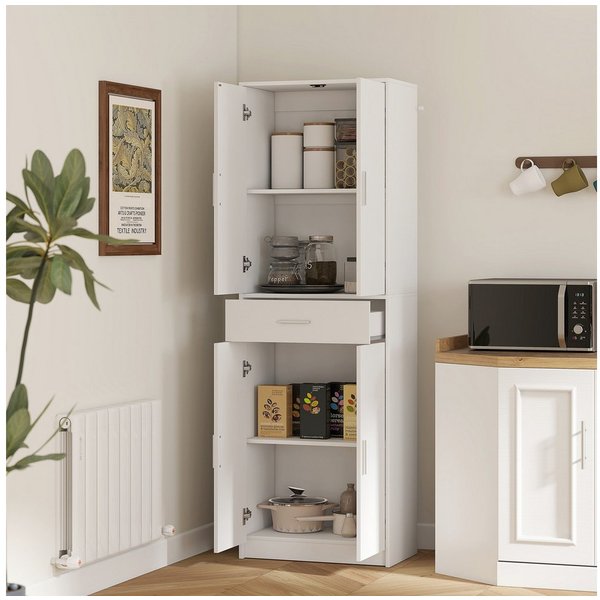 HOMCOM Küchenbuffet Hochschrank Vorratsschrank Einlegeböden Skandinavisches Design (freistehender Küchenschrank mit Schublade, 1-St., Vitrinenschrank mit verste