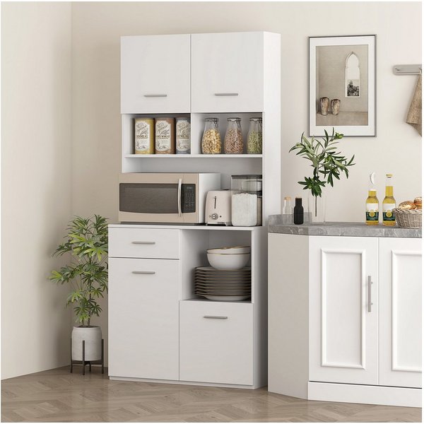 HOMCOM Küchenbuffet Küchenschrank, Hochschrank mit verstellbaren Regal, Schublade (Vitrinenschrank, 1-St., Buffetschrank mit Soft-Close-Tür) Aufbewahrungsschran