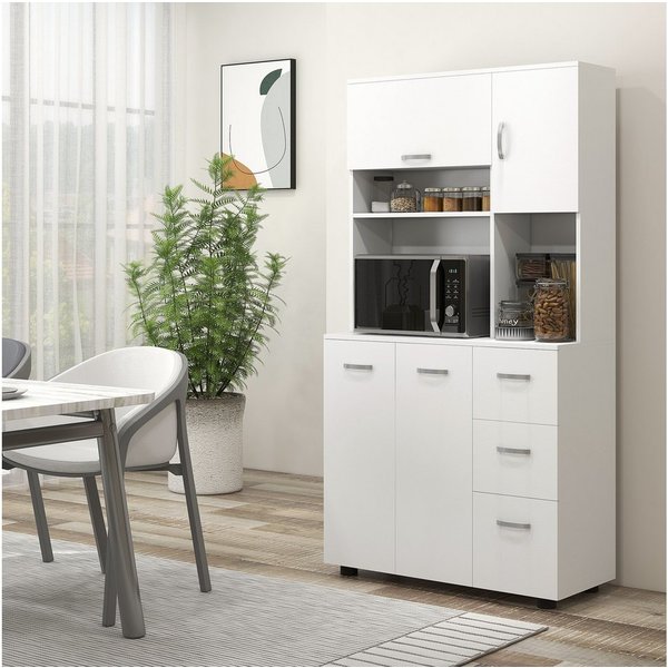 HOMCOM Küchenbuffet Küchenschrank Buffetschrank mit 3 offenen Fächern, 4 Türen (Esszimmerschrank, 1-St., Hochschrank) für Wohnzimmer, Esszimmer, 89 x 39,5 x 168