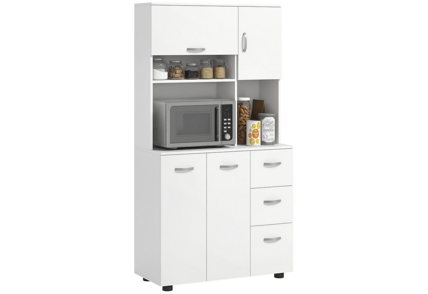 HOMCOM Küchenbuffet Küchenschrank Buffetschrank mit 3 offenen Fächern, 4 Türen (Esszimmerschrank, 1-St., Hochschrank) für Wohnzimmer, Esszimmer, 89 x 39,5 x 168 – Bild 2 von 5