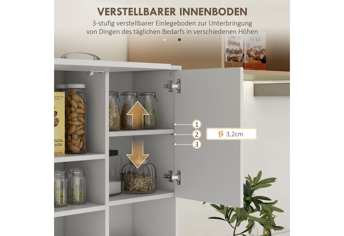 HOMCOM Küchenbuffet Küchenschrank Buffetschrank mit 3 offenen Fächern, 4 Türen (Esszimmerschrank, 1-St., Hochschrank) für Wohnzimmer, Esszimmer, 89 x 39,5 x 168 – Bild 5 von 5