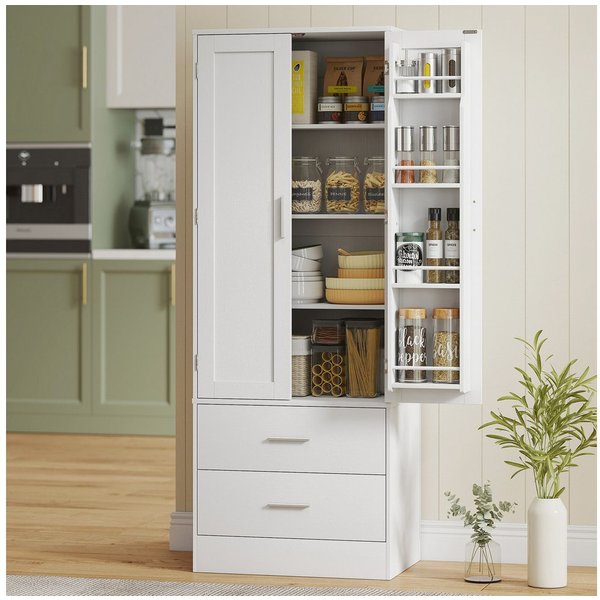 HOMCOM Küchenbuffet Küchenschrank mit 2 Türen und 8 Türregalen, Vorratsschrank (Hochschrank, 1-St., Buffetschrank) für Küche, Esszimmer, Weiß