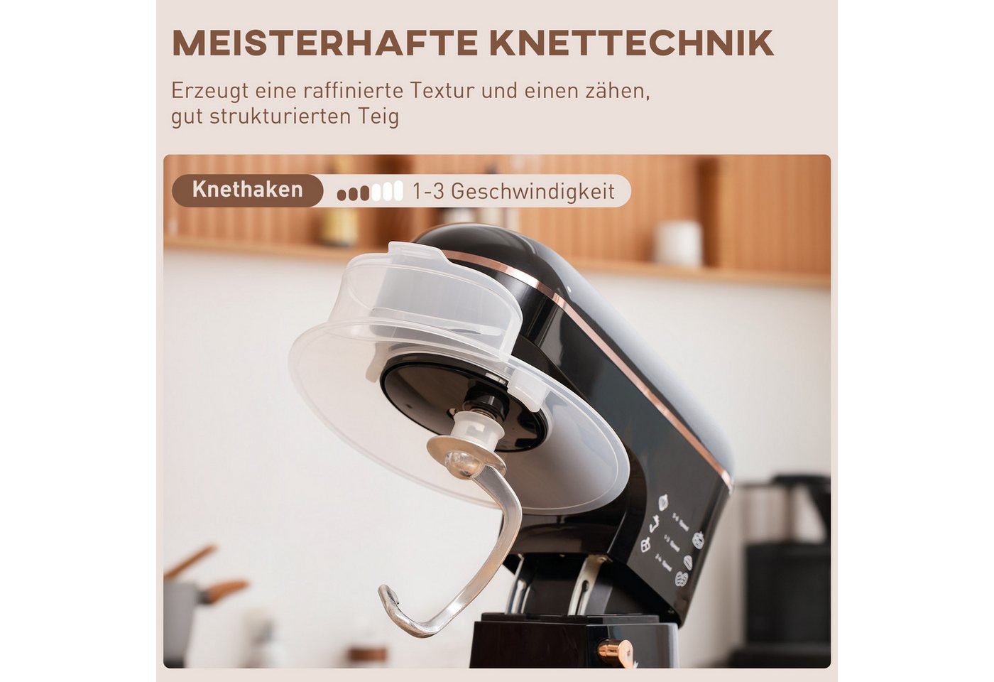 HOMCOM Küchenmaschine 800-251V91BK, 1400 W, 5.5 l Schüssel, mit Rührhaken, Schlagbesen, Spritzschutz, Teigschaber und Eiertrenner – Bild 5 von 5