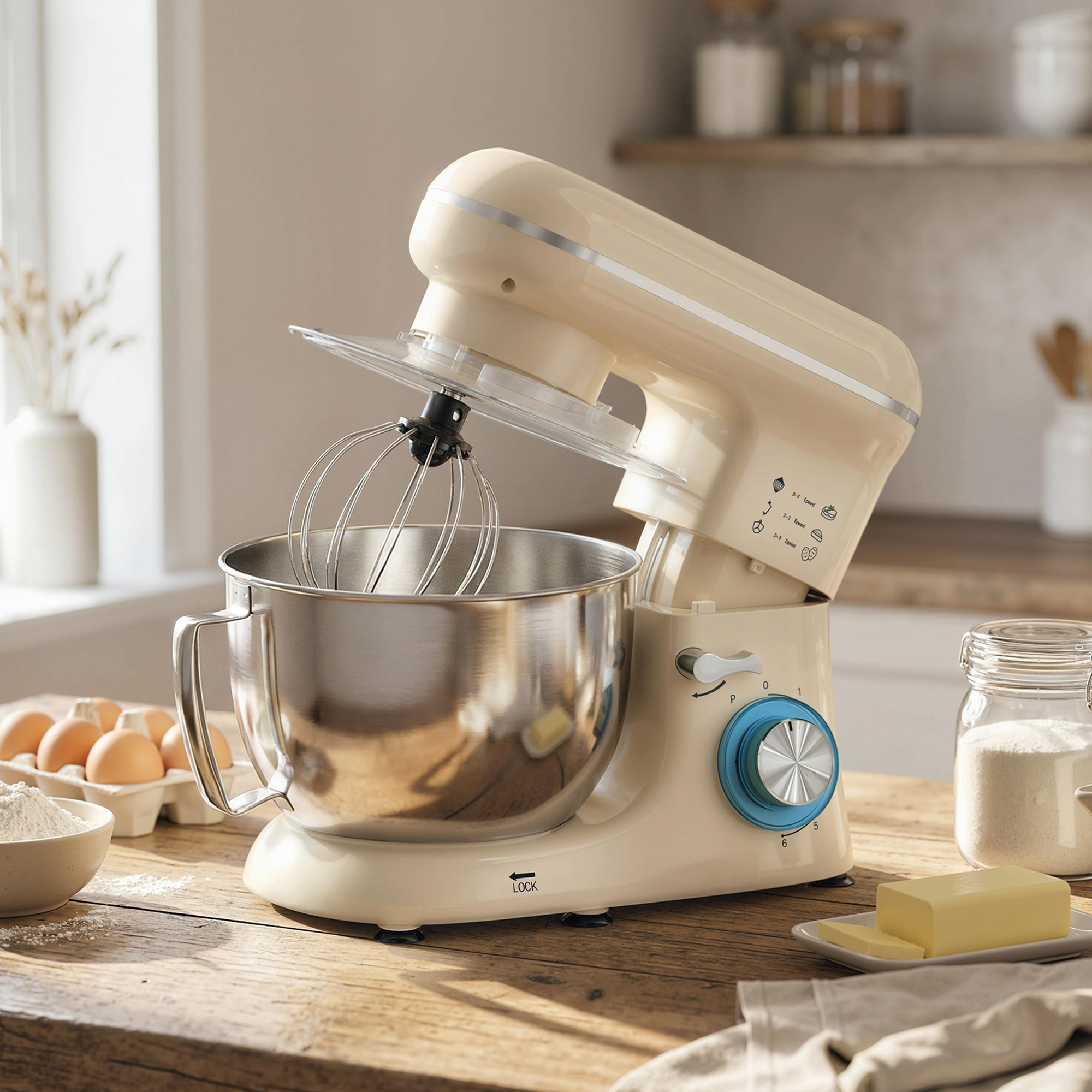 HOMCOM Küchenmaschine Knetmaschine mit 4,5L Edelstahlschüssel 1300W Teigmaschine mit 6+P Geschwindigkeit Küchenmixer mit Knethaken, Schneebesen, Rührer, Teigsch – Bild 2 von 2