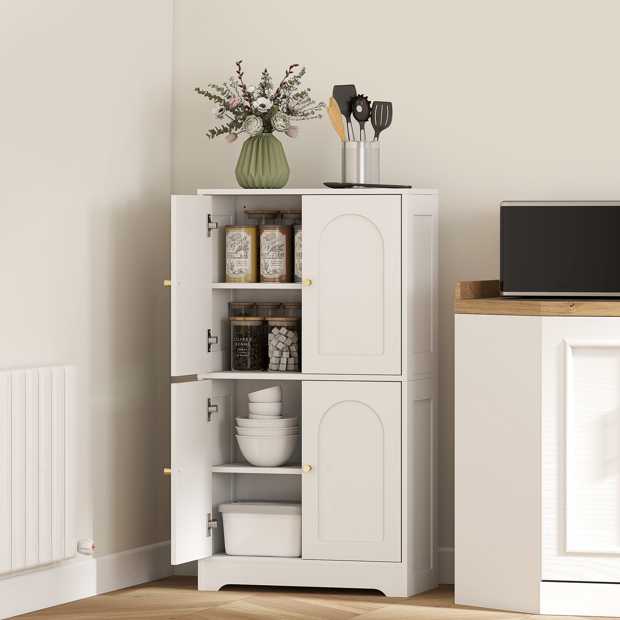 HOMCOM Küchenschrank, Aufbewahrungsmöbel, modernes Buffet mit 4 geschwungenen Türen und 2 verstellbaren Einlegeböden, für Esszimmer, Wohnzimmer, 60 x 30 x 110 c – Bild 2 von 2